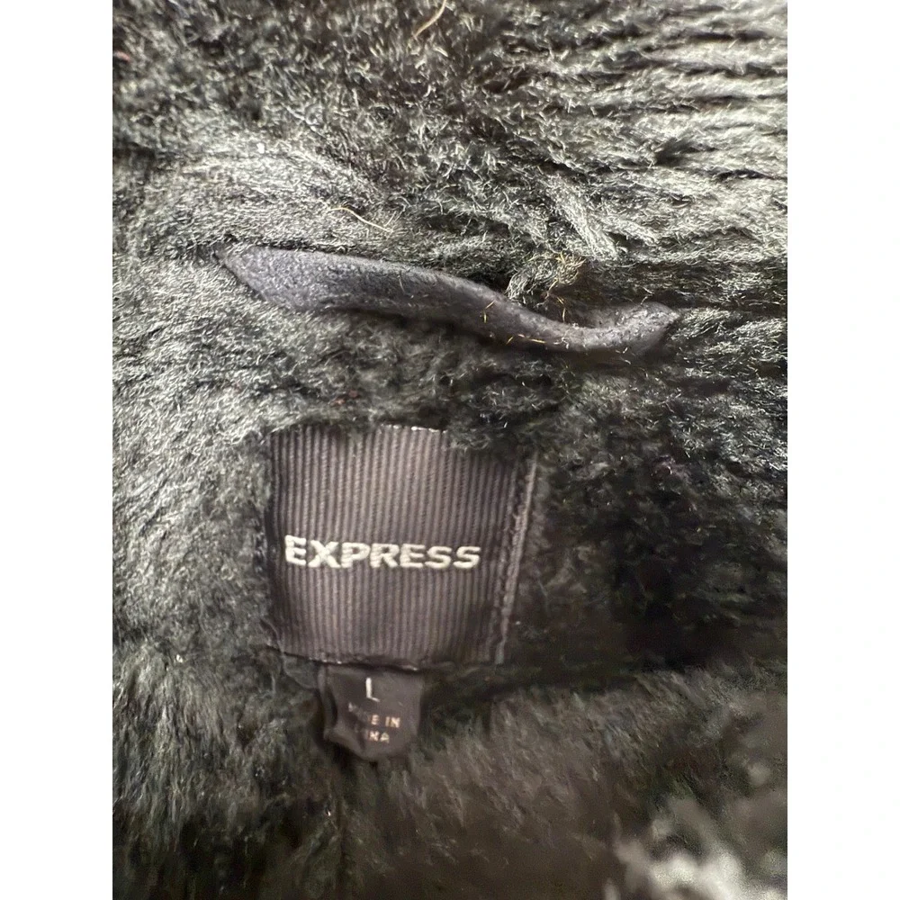 EXPRESS Black Faux Suede‎ Fur Lined Moto Jacket Womens Size Large